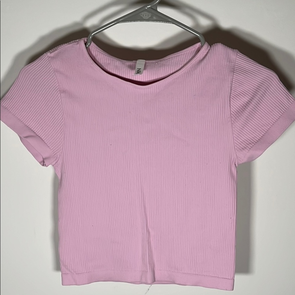 Nikibiki Pink Ribbed Fitted Crop Top Short Sleeve     S/M
